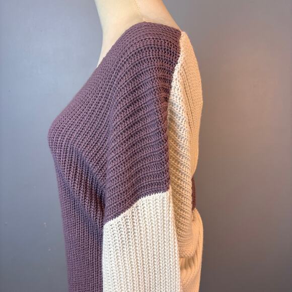 Love Tree Sweater Women's Purple White V-Neck Twist Cross Back Long sleeve - Picture 4 of 7